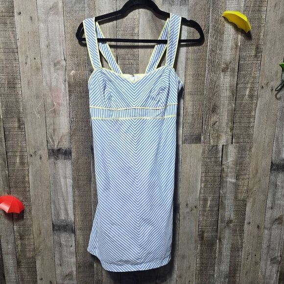 Lilly Pulitzer Vintage 90s Blue Stripe Yellow Piping Dress - Picture 2 of 4